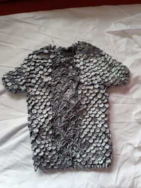 Smocked Short-Sleeve Top in Gray